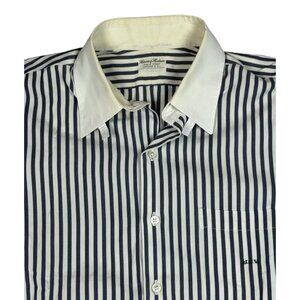Harvie & Hudson Dress shirt French Cuff White Striped Bespoke Men's 16 Nice